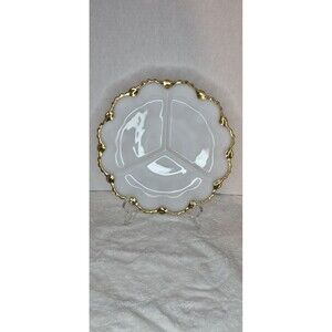 Anchor Hocking Fire King Milk Glass Serving Tray with Gold Trim, 3 Sections, 10"